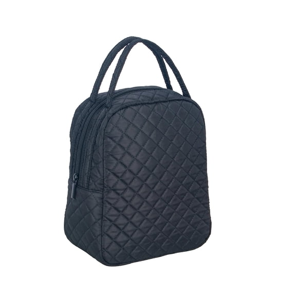 Machine Washable, Women Quilted Fabric Insulated Reusable Cooler Lunch Bag Tote, Adult Thermal Lunch Box Storage Bag Work, Black