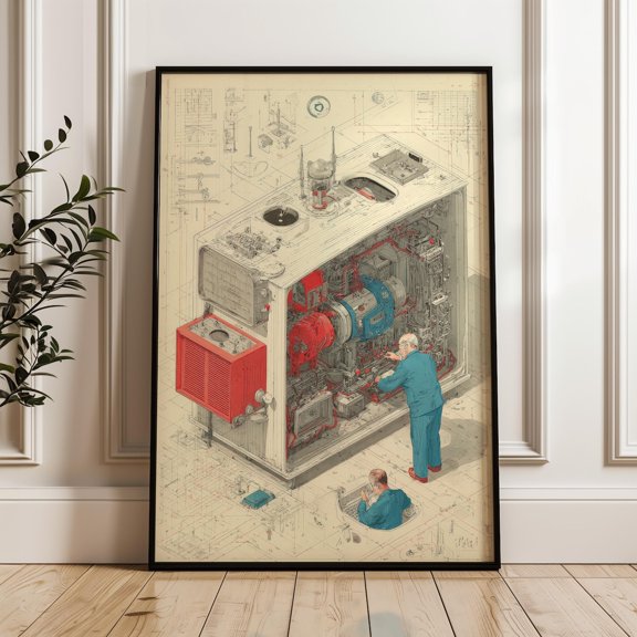 Machinery Blueprint Technical Engineering Poster