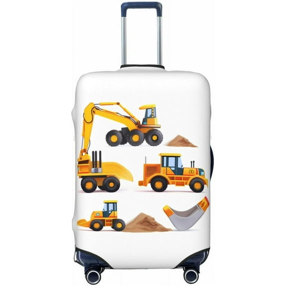 Machinery Excavator Truck and Loader Travel Luggage Suitcase COVER (No Suitcase), Cartoon Boy''s Toy Washable Suitcase COVERS Elastic, S - Fits 18-21 inch luggage