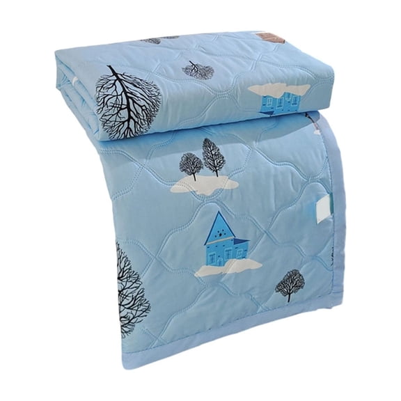 Machines Washable Cottons Summer Quilt Air-Conditioning-Friendly Quilt Blue House Clouds and Trees Print Quilt