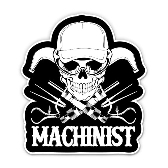Machinist Skull - 3" Vinyl Sticker - For Car Laptop Water Bottle Phone - Waterproof Decal