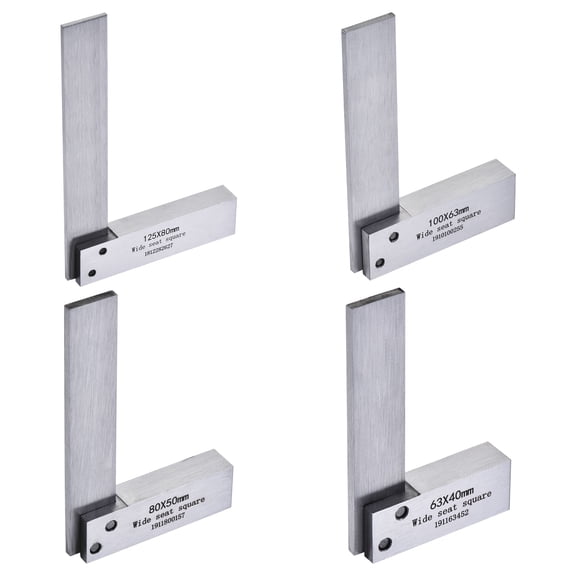 Machinist Square Set 2.5 / 3.15 / 4 / 5 inch (63/80/100/125mm),Try Square Wide Seat Steel Squares, 4pcs in 1 Set
