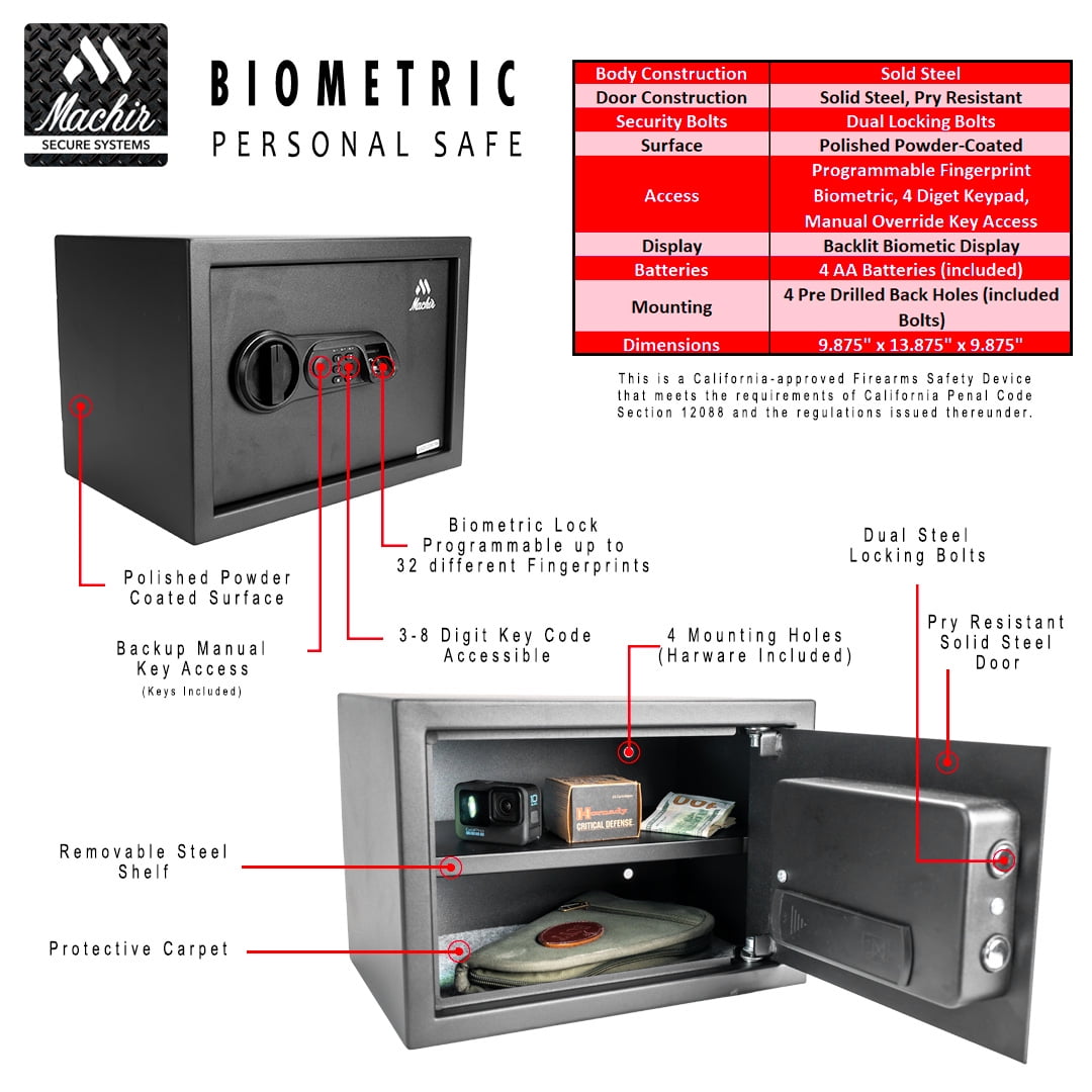 Machir Backlit Biometric Steel Safes With Programmable Fingerprint