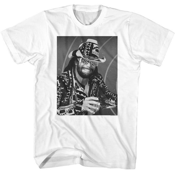 Macho Man B W White Adult T-Shirt Xl