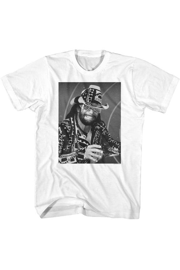 Macho Man B W White Adult T-Shirt