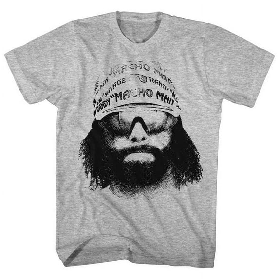 Macho Man Face Gray Heather Adult T-Shirt 4Xl