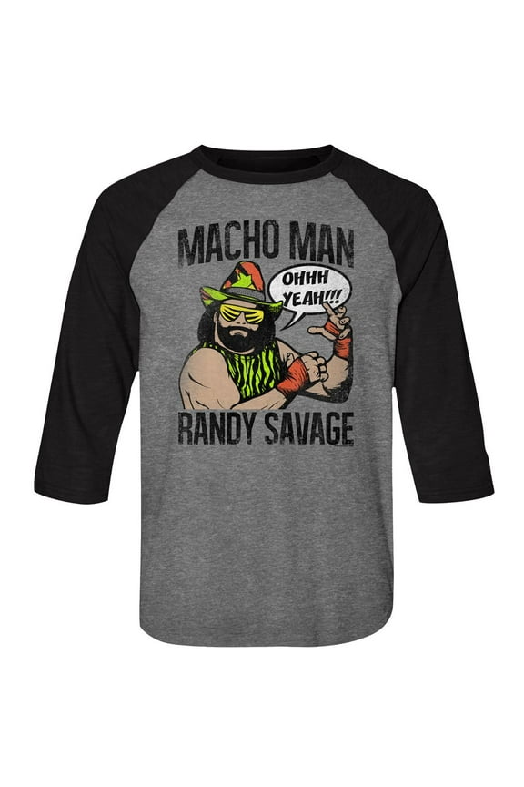 Macho Man Gray Smoke Adult Raglan Baseball T-Shirt