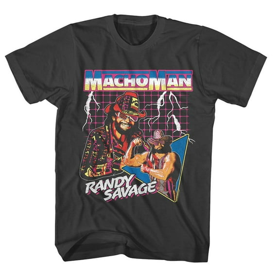 Macho Man - Lightning - Gray Front Print Short Sleeve Solid Adult T-Shirt