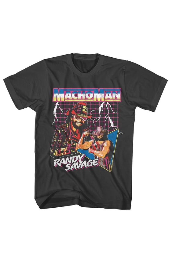 Macho Man Lightning Synthwave Men's T Shirt (Charcoal, AdultS)