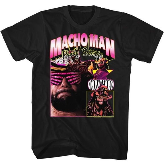 Macho Man Macho Collage Black Adult T-Shirt 2Xlt