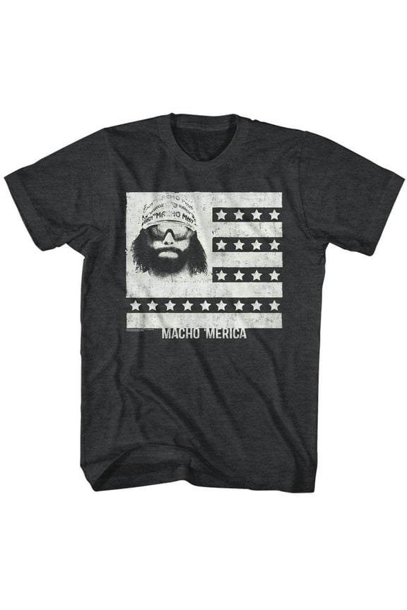 Macho Man Merica Man Black Heather Adult T-Shirt