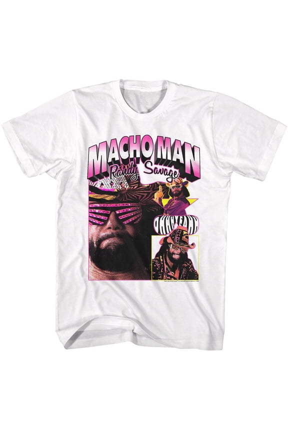 Macho Man Close-up Collage Men's T Shirt (White, AdultM)
