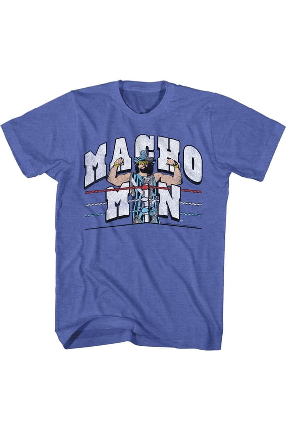 Macho Man Retro Ring and Ropes Royal Heather T-Shirt