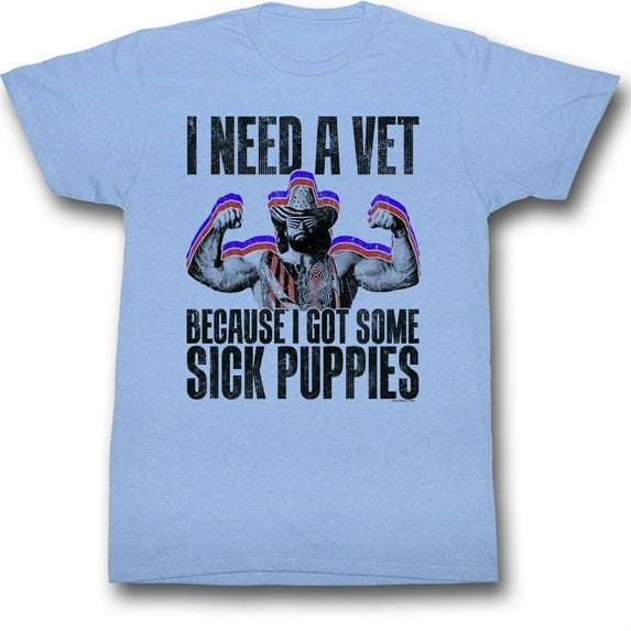 Macho Man Sick Puppies Light Blue Heather Adult T-Shirt