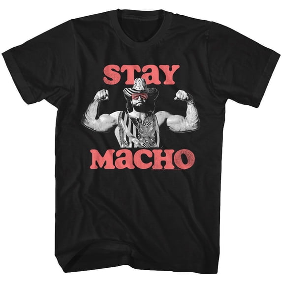 Macho Man Stay Macho Black Adult T-Shirt 4Xlt