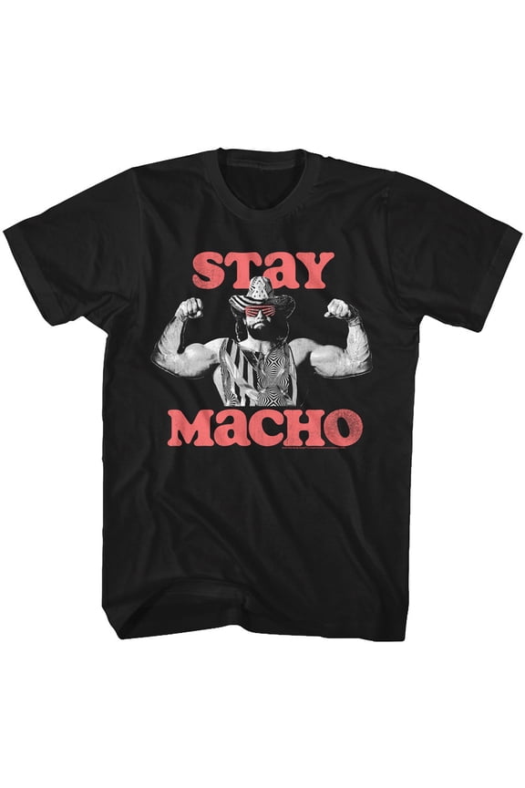 Macho Man Stay Macho Black Adult T-Shirt