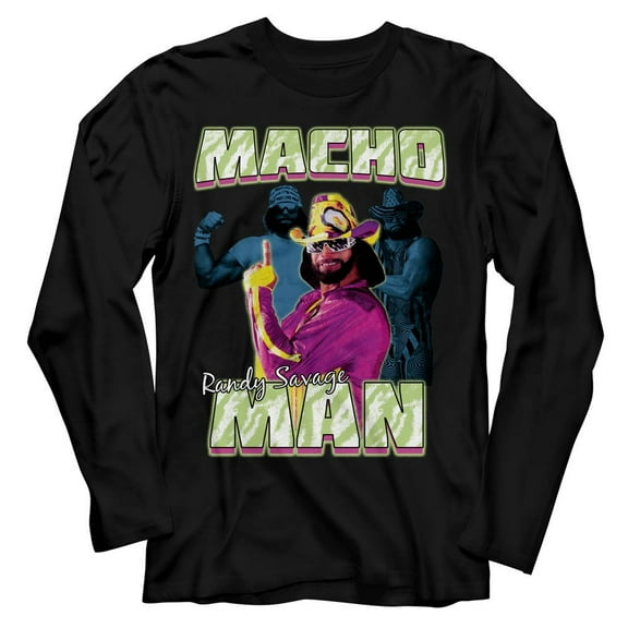 Macho Man Three Photos Collage Black Long Sleeve T-Shirt