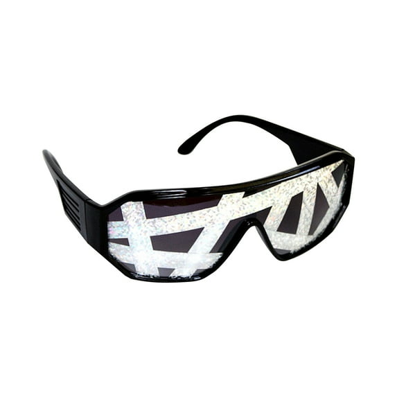 Macho Wrestler Sunglasses Silver Crazy Lines on Black Lens with Black Frame