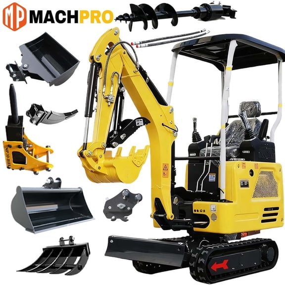 Machpro 1.8 Ton Mini Excavator 3-Cylinder Kubota Diesel, Pilot Control, Side Swing, Extendable Tracks, Compact Trench Digger EPA 6Attachments