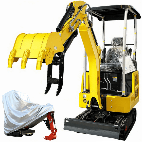 Machpro 1.8 Ton Mini Excavator with cover Kubota 3-Cylinder Diesel Engine, Pilot Control System, Side Swing Boom, Extendable Tracks, 2800LBS Dig Force, EPA Certified