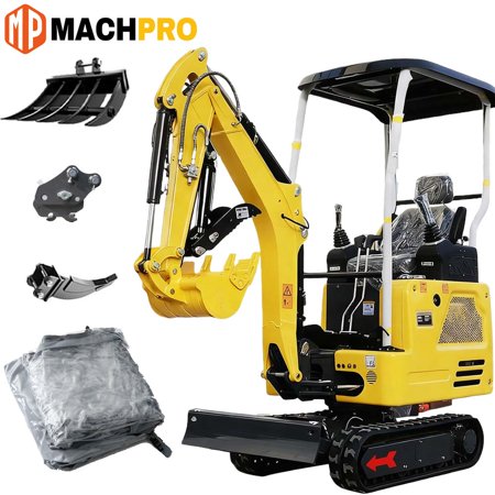 Machpro Mini Excavator–4000lbs Trench Digger with 4pcs Attachment, Boom Swing, Canopy, Retractable Tracks