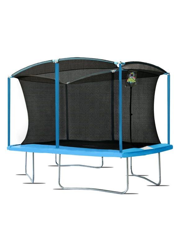 Machrus Moxie 8 x 12 FT Rectangular Outdoor Trampoline Set with Premium Safety Enclosure – Gymnastics Rectangular Trampoline for Kids and Adults- Cyan Blue