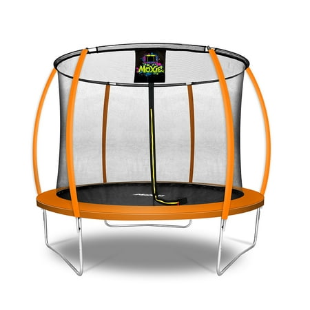 Machrus Moxie Pumpkin-Shaped Outdoor Trampoline Set with Premium Top-Ring Frame Safety Enclosure, 10 FT - Orange