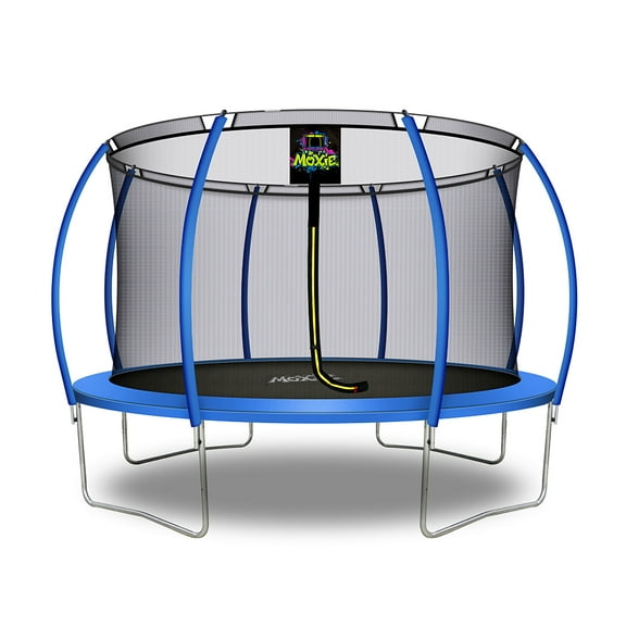 Machrus Moxie Pumpkin-Shaped Outdoor Trampoline Set with Premium Top-Ring Frame Safety Enclosure, 12 FT - Blue
