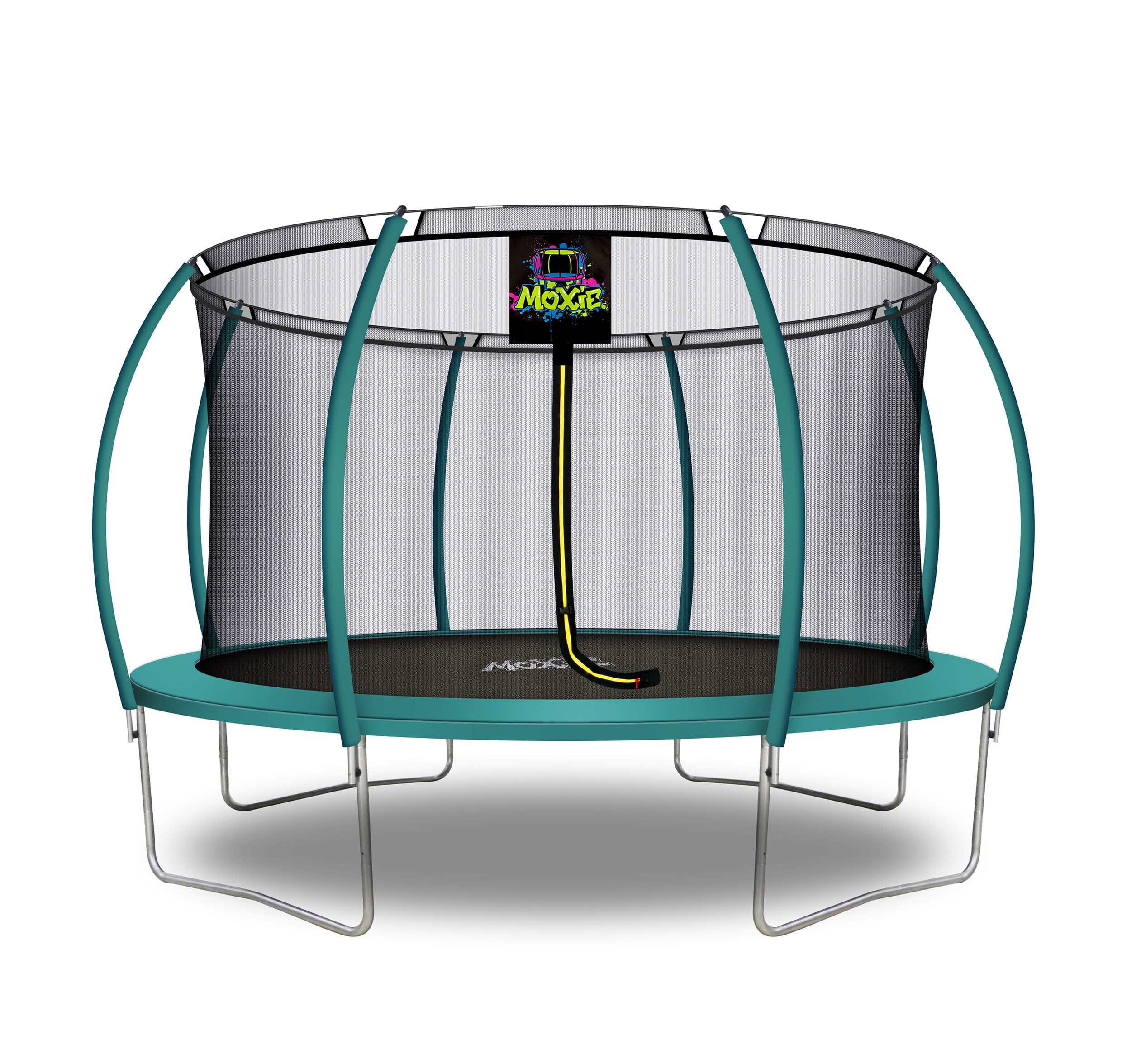 14ft Dark Green Pumpkin-Shaped Outdoor Trampoline with Enclosure