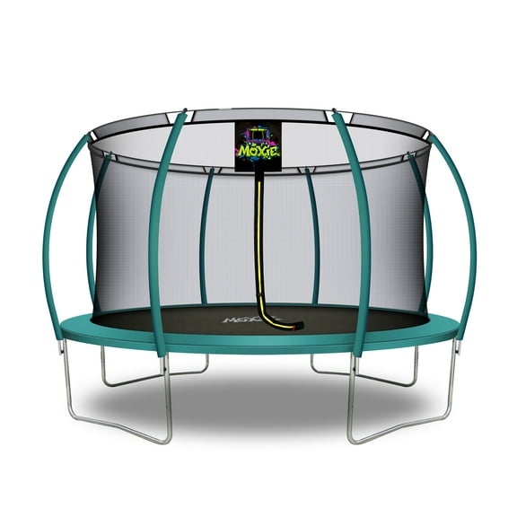 Machrus Moxie Pumpkin-Shaped Outdoor Trampoline Set with Premium Top-Ring Frame Safety Enclosure, 14 FT - Dark Green