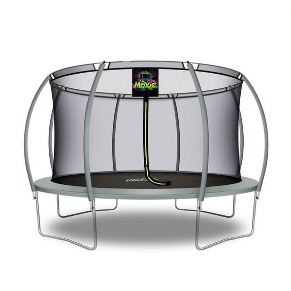 Machrus Moxie Pumpkin-Shaped Outdoor Trampoline Set with Premium Top-Ring Frame Safety Enclosure, 14 FT - Grey