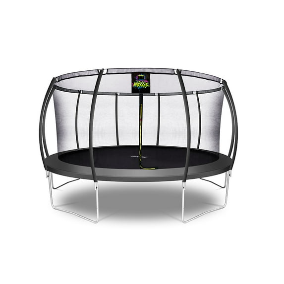 Machrus Moxie Pumpkin-Shaped Outdoor Trampoline Set with Premium Top-Ring Frame Safety Enclosure, 15 FT - Charcoal