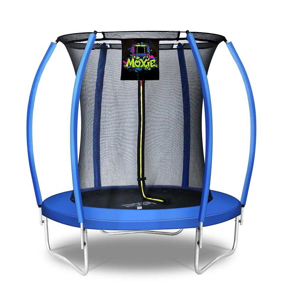 Machrus Moxie Pumpkin-Shaped Outdoor Trampoline Set with Premium Top-Ring Frame Safety Enclosure, 6 FT - Blue