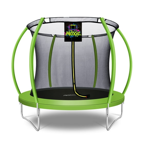 Machrus Moxie Pumpkin-Shaped Outdoor Trampoline Set with Premium Top-Ring Frame Safety Enclosure, 8 FT - Green Apple