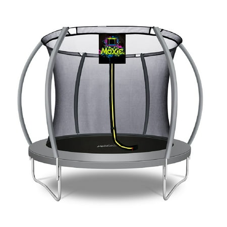 Machrus Moxie Pumpkin-Shaped Outdoor Trampoline Set with Premium Top-Ring Frame Safety Enclosure, 8 FT - Grey