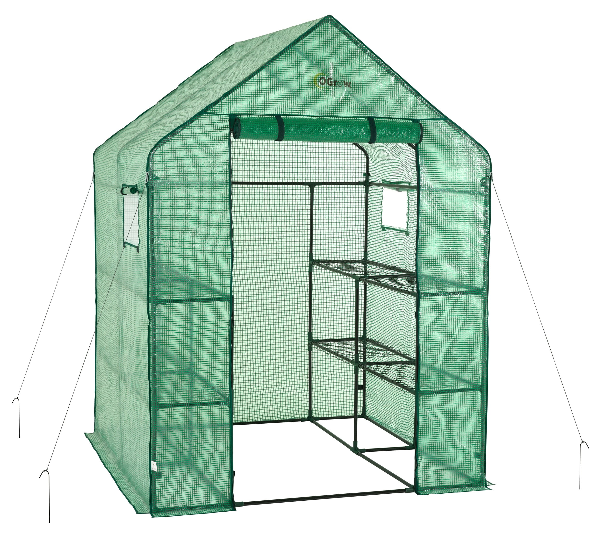 Machrus Ogrow Deluxe Walk-In Greenhouse for Outdoors with 2 Tiers & 8 Shelves – Durable Indoor Greenhouse with Green Cover for Mini Greenhouses and Garden Use