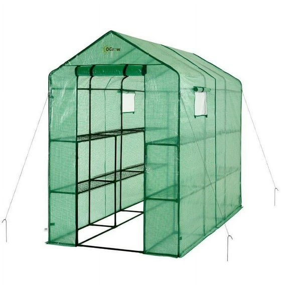 Machrus Ogrow Deluxe Walk-In Greenhouse with 2 Tiers and 12 Shelves - Greenhouse Plastic Cover for Indoor and Outdoor Use