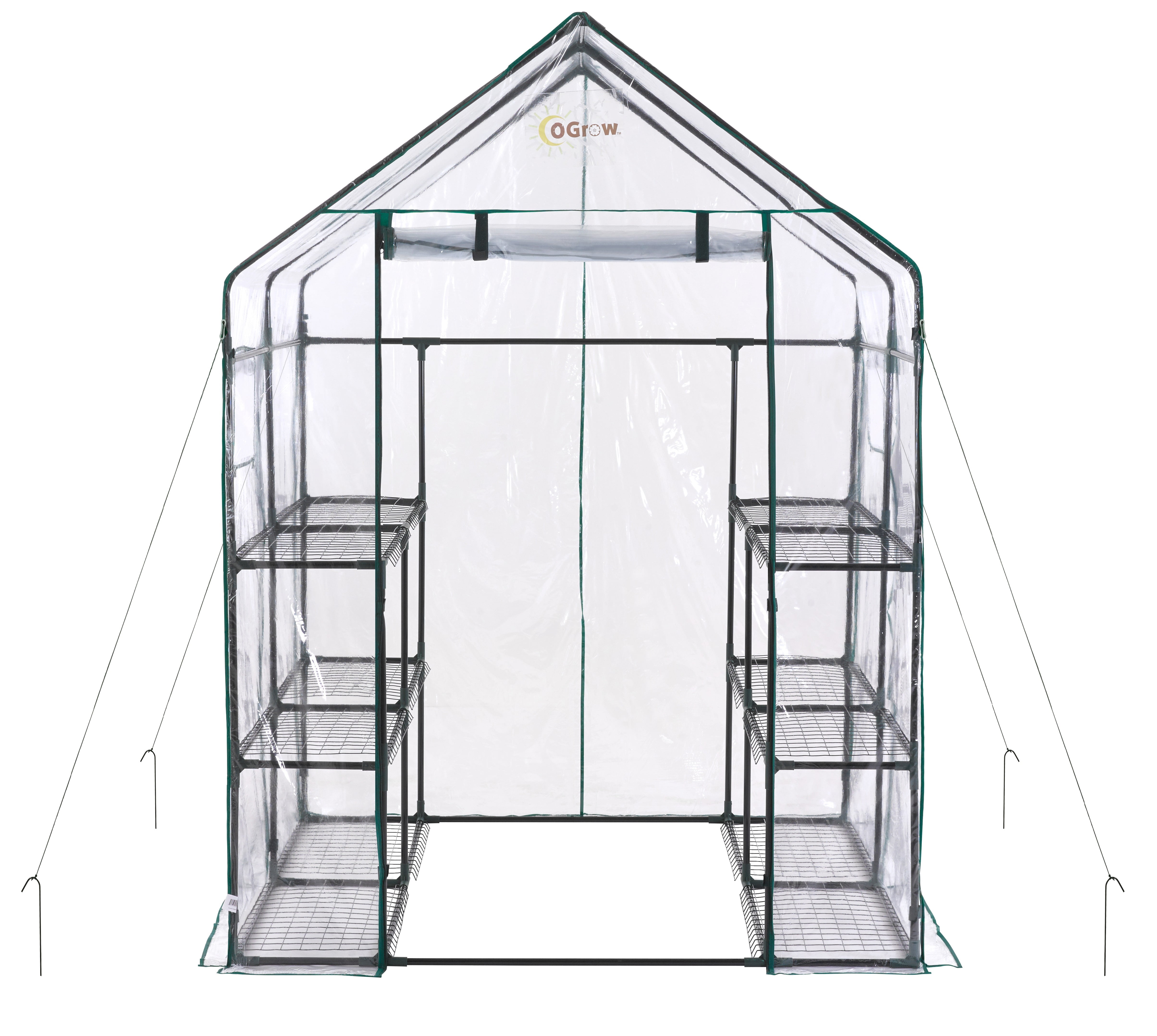 Deluxe Walk-In Greenhouse with 3 Tiers and 12 Shelves - Clear Cover