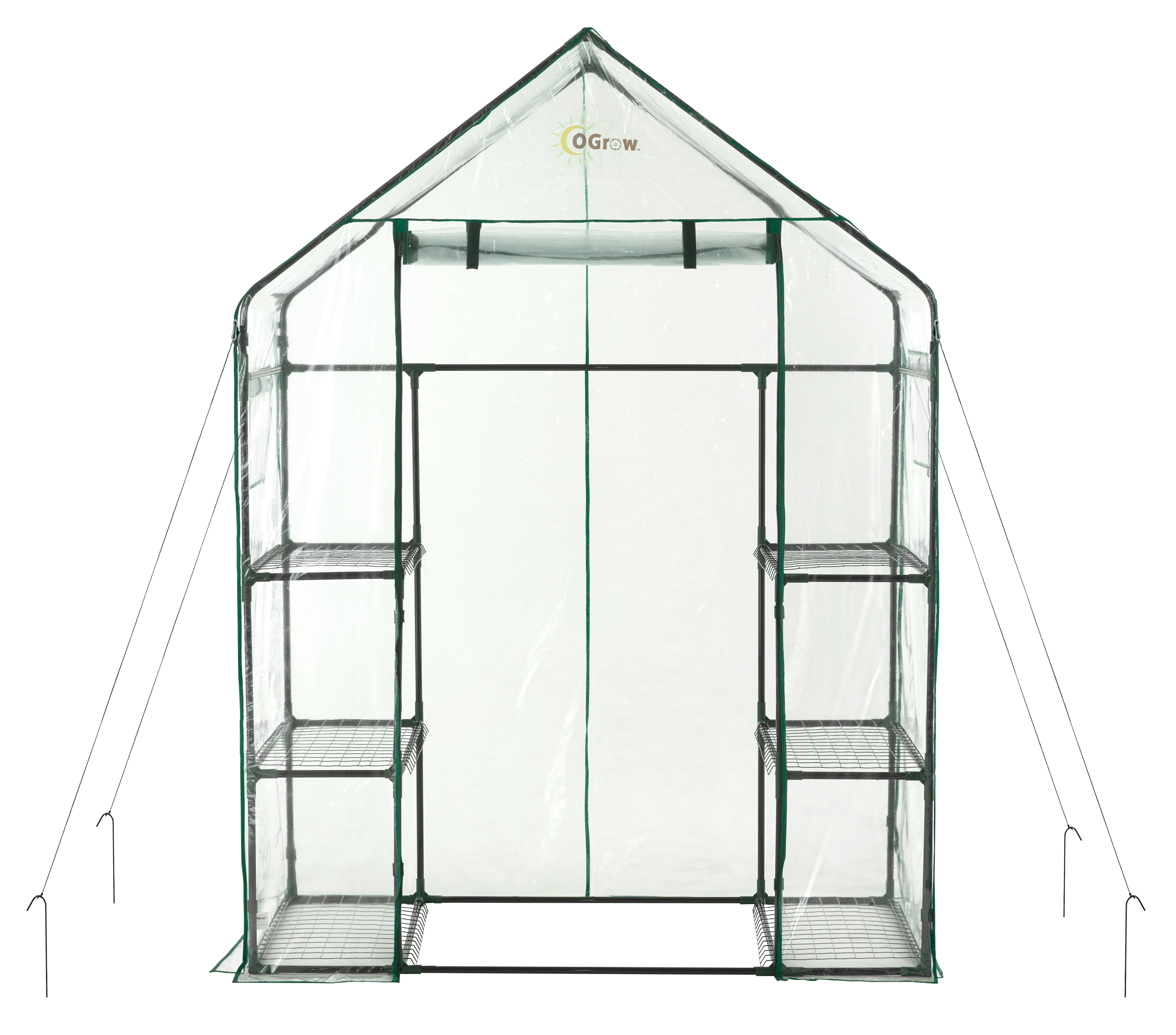 Deluxe Walk-In Greenhouse with Clear PVC Cover and Dark Green Steel Frame