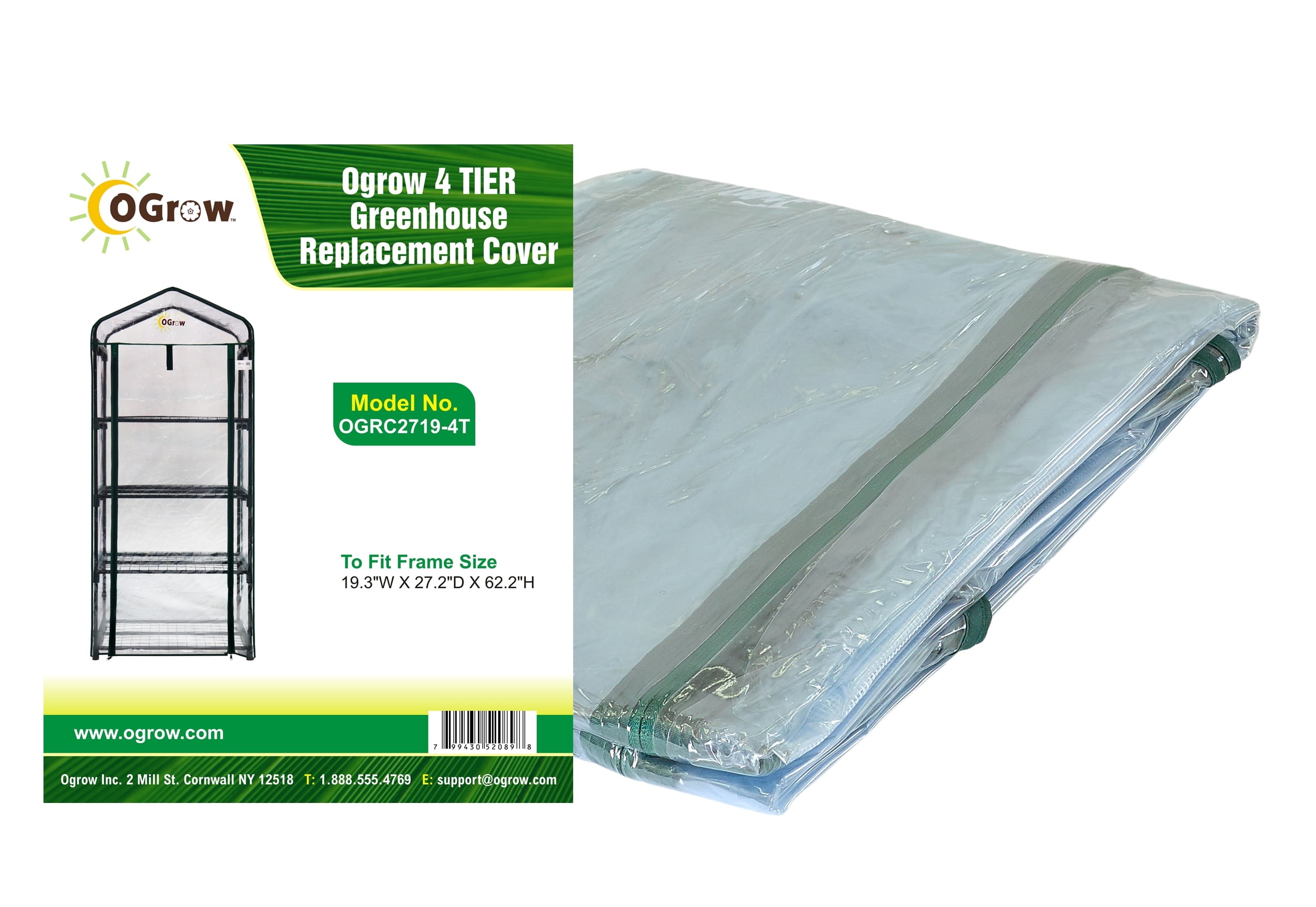 Machrus Ogrow Greenhouse Replacement Cover for Your Outdoor/Indoor 4 Tier Mini Greenhouse - Clear - Fits Frame 19"L x 27" W x 62" H