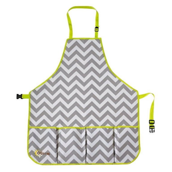 Machrus Ogrow High Quality Gardener's Tool Apron With Adjustable Neck And Waist Belts - Grey/White Chevron - Medium