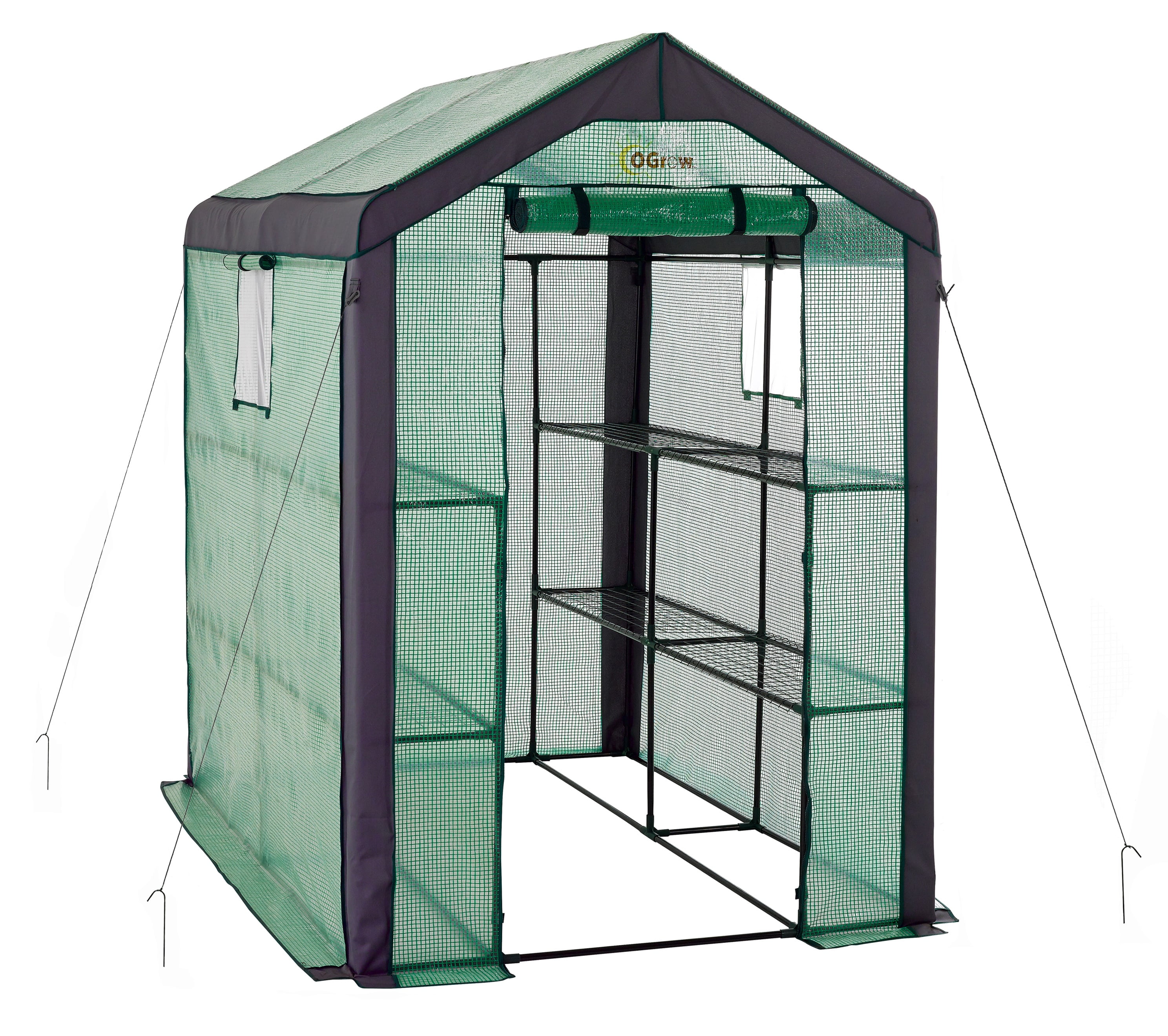 Large Green PVC Walk-In Greenhouse with Shelves