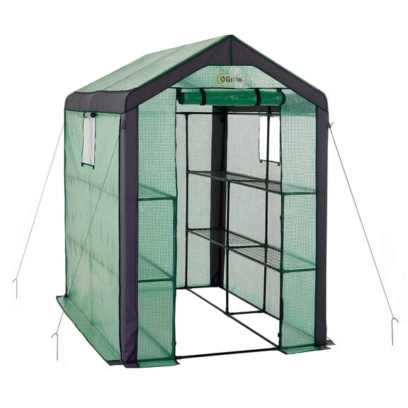 Machrus Ogrow Large Heavy-Duty Walk-In Greenhouse - 2 Tier, 8 Shelf Portable Greenhouse for Lawn & Garden