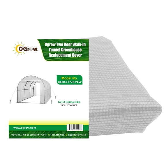 Machrus Ogrow Premium PE Greenhouse Replacement Cover for Your Outdoor Walk in Tunnel Greenhouse - White - Fits Frame 180"L x 72"W x 72"H