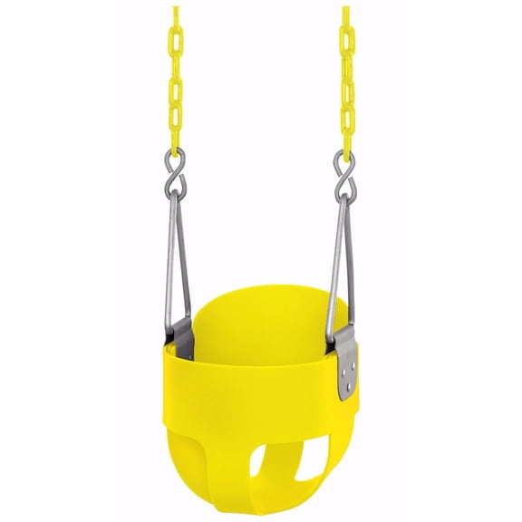 Machrus Swingan High Back, Full Bucket Toddler & Baby Swing with Vinyl-Coated Chain - Heavy Duty, Fully Assembled - Yellow