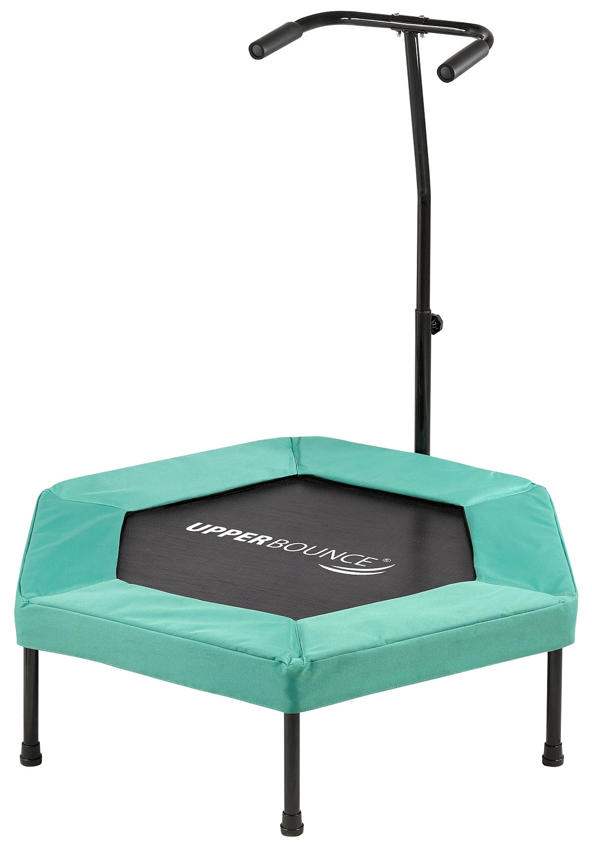 Machrus Upper Bounce 40" Mini Trampoline with Adjustable T-Shaped Handrail – Hexagonal Rebounder Fitness Trampoline for Kids & Adults- Green