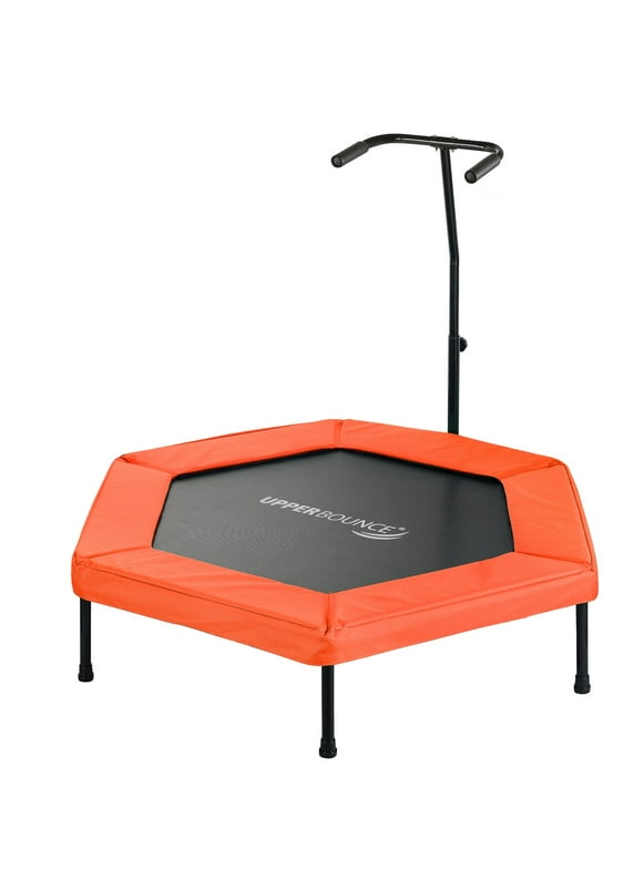 Machrus Upper Bounce 50" Mini Trampoline with Adjustable T-Shaped Handrail – Hexagonal Rebounder Fitness Trampoline for Kids & Adults- Orange
