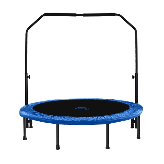 Machrus Upper Bounce Mini Trampoline for Adults- Rebounder Exercise Fitness Indoor/Outdoor Trampoline- Small Foldable Trampoline for Kids with Adjustable Bar and Safety Padding