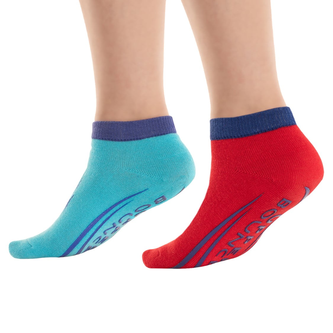 Machrus Upper Bounce Non-Slip Trampoline Ankle Socks - Twin Pack Red/Blue for Kids: Ages 7 to 10 Years