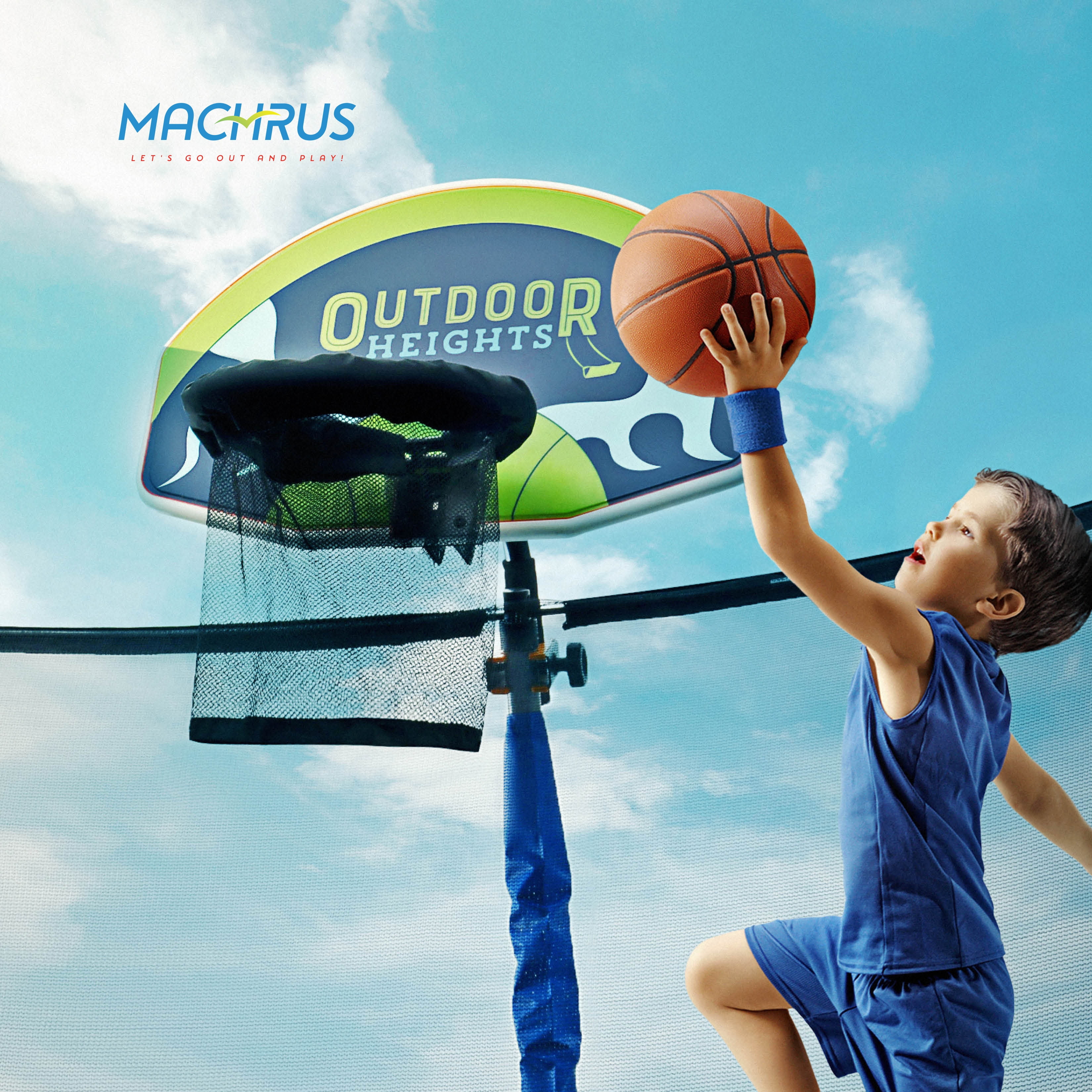 Machrus Upper Bounce Trampoline Basketball Hoop with Ball & Pump